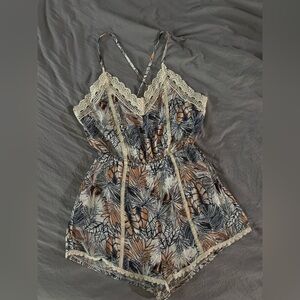 Floral Lace Trim Romper
